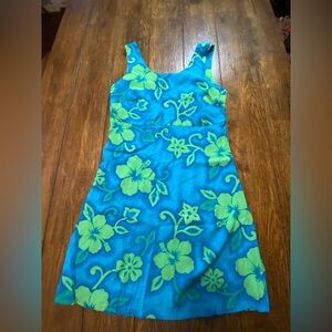 Big Hed Vintage Blue And Green Hawaiian Dress Size Large B22